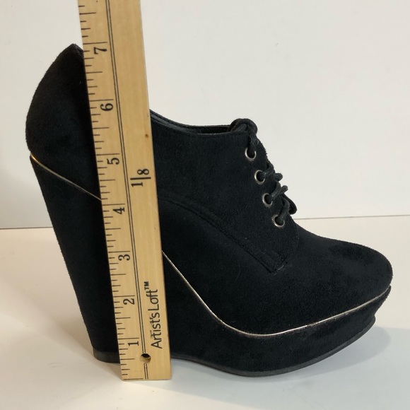 Woman’s suede black lace up platform wedge shoes size 6 - Picture 6 of 15